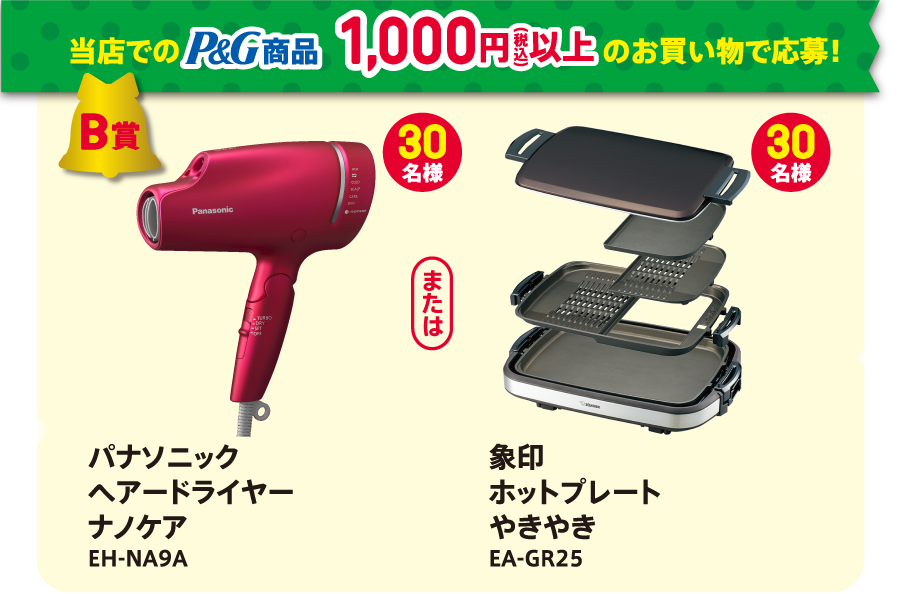 B賞 当店でのP&G商品 1,000円(税込)以上のお買い物で応募!
