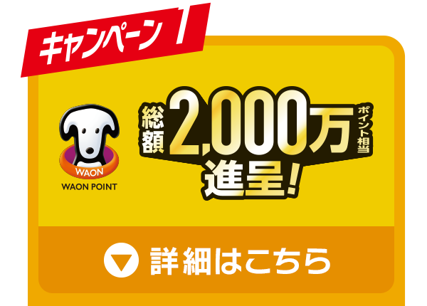 キャンペーン1 総額2,000万ポイント相当進呈！ 詳細はこちら