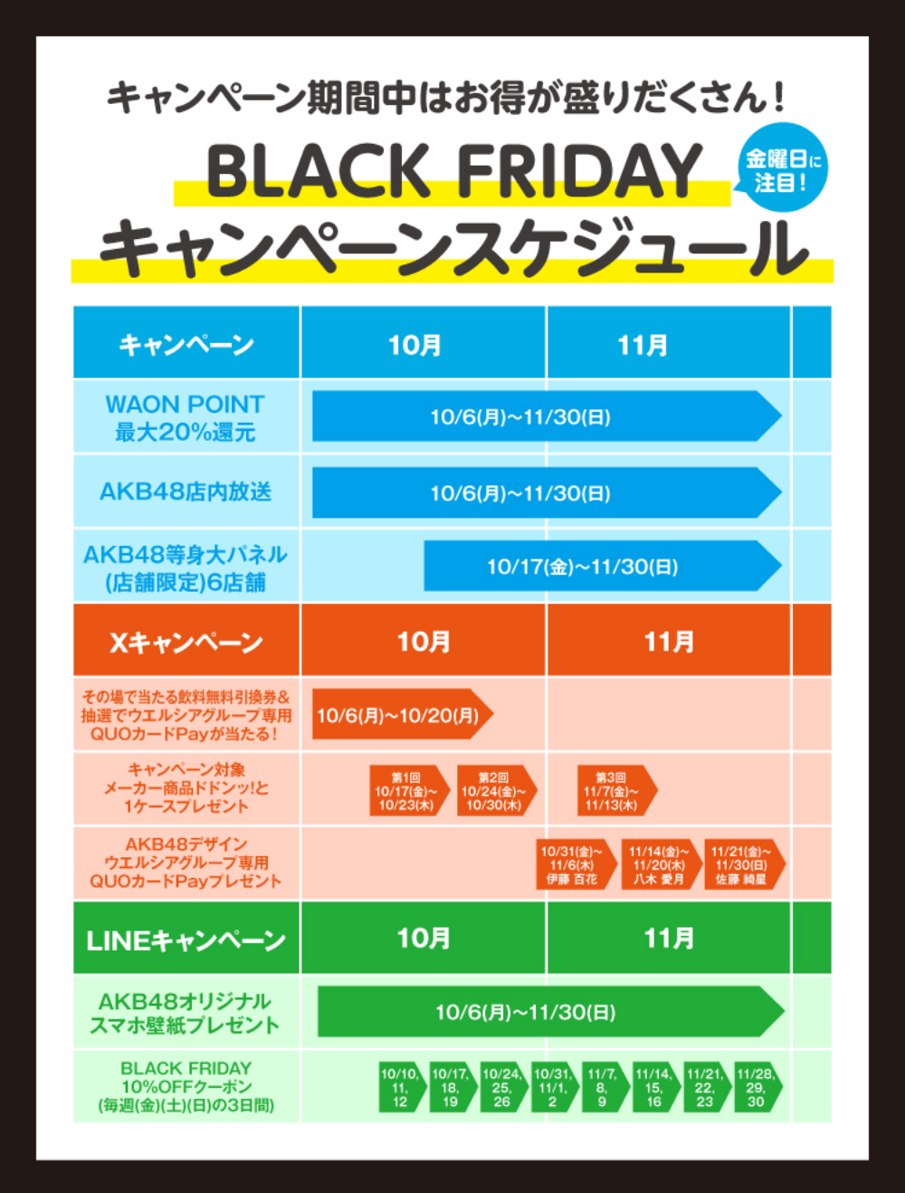 キャンペーン期間中はお得が盛りだくさん! BLACK FRIDAY キャンペーンスケジュール
