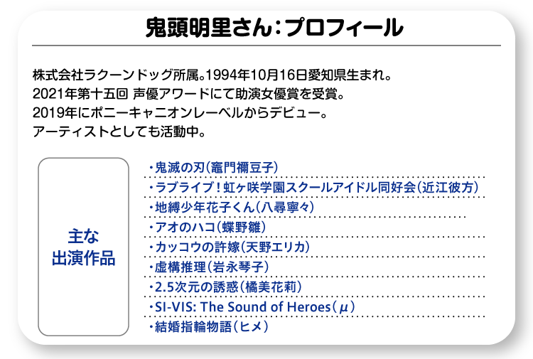鬼頭明里さんプロフィール