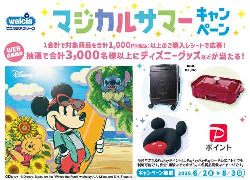 ディズニーグッズ・PayPayポイントが合計3,000名様以上に当たるチャンス！マジカルサマーキャンペーン実施中！