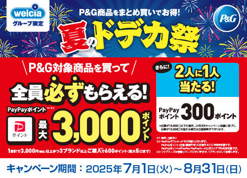 P&Gキャンペーンのお知らせ！対象商品を購入で最大3000ポイント必ずもらえる！さらに2人に1人300ポイント追加で当たる！