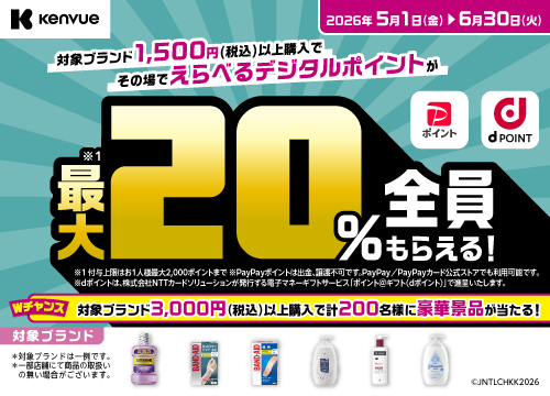 Kenvueえらべるデジタルポイント最大20%全員還元キャンペーン